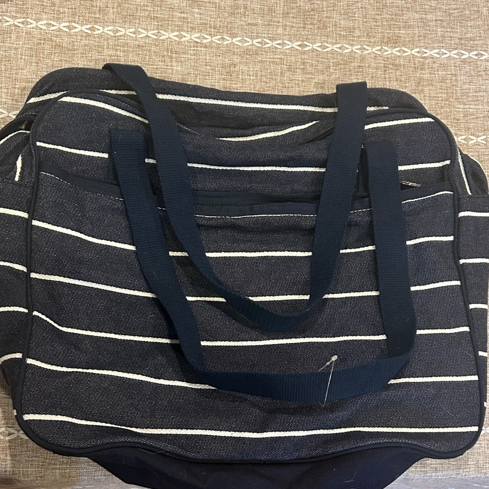 Thirty-one Striped Navy Shoulder Tote Bag